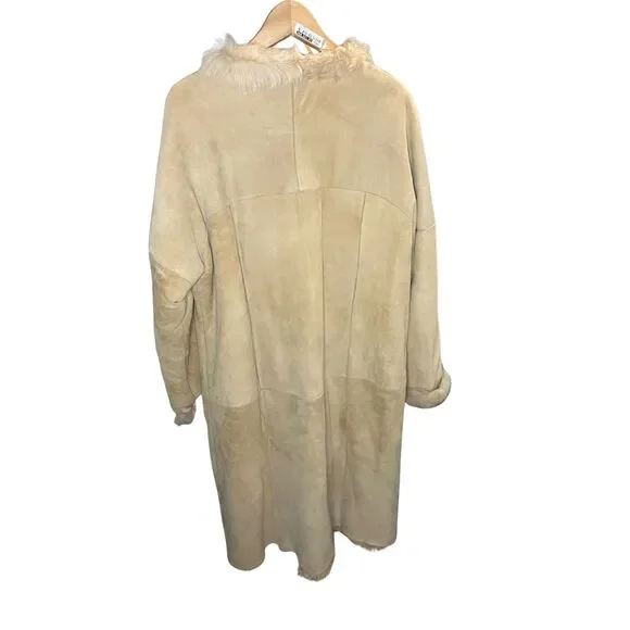Sundance Suede Shearling Coat Beige Bohemian Button Front Size XL - Picture 5 of 14